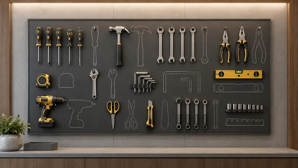 Neatly organised wall of hand tools